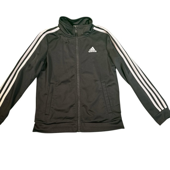 ADIDAS Unisex Track Jacket Black With Stripes Size Medium 10/12 Youth Full Zip - Picture 1 of 12